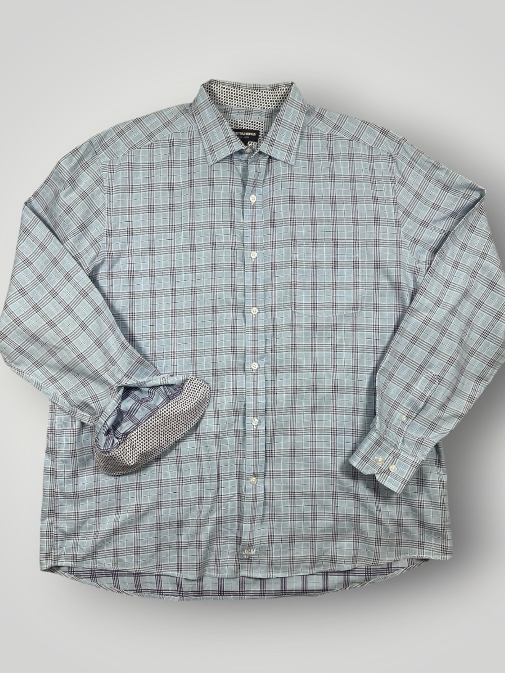 Johnston & Murphy Men’s XL Button Down Shirt Blue Plaid 100% Cotton Quiet Luxury